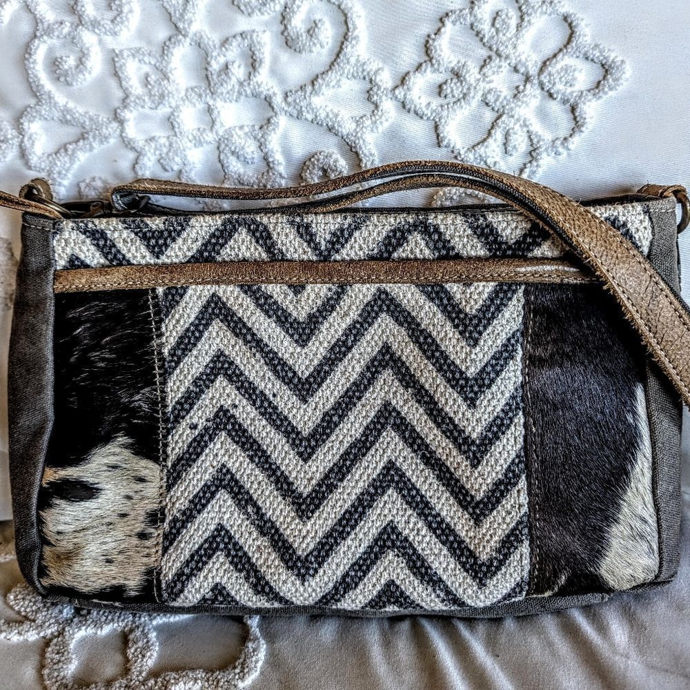 Myra Rectangle Calf Hair And Canvas/Leather Crossbody Bag NWOT